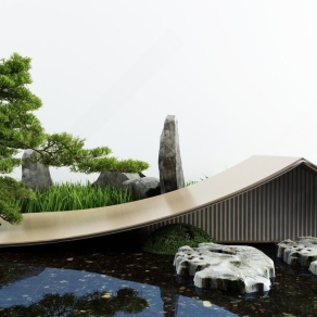 新中式假山水景3D模型下载